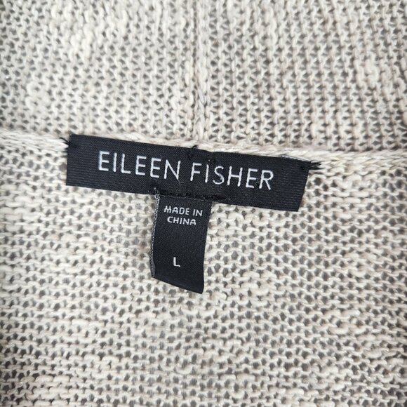 Eileen Fisher Open Front Cardigan Sweater Sz L Linen Blend Beige Knit Drape Hem - Picture 4 of 7